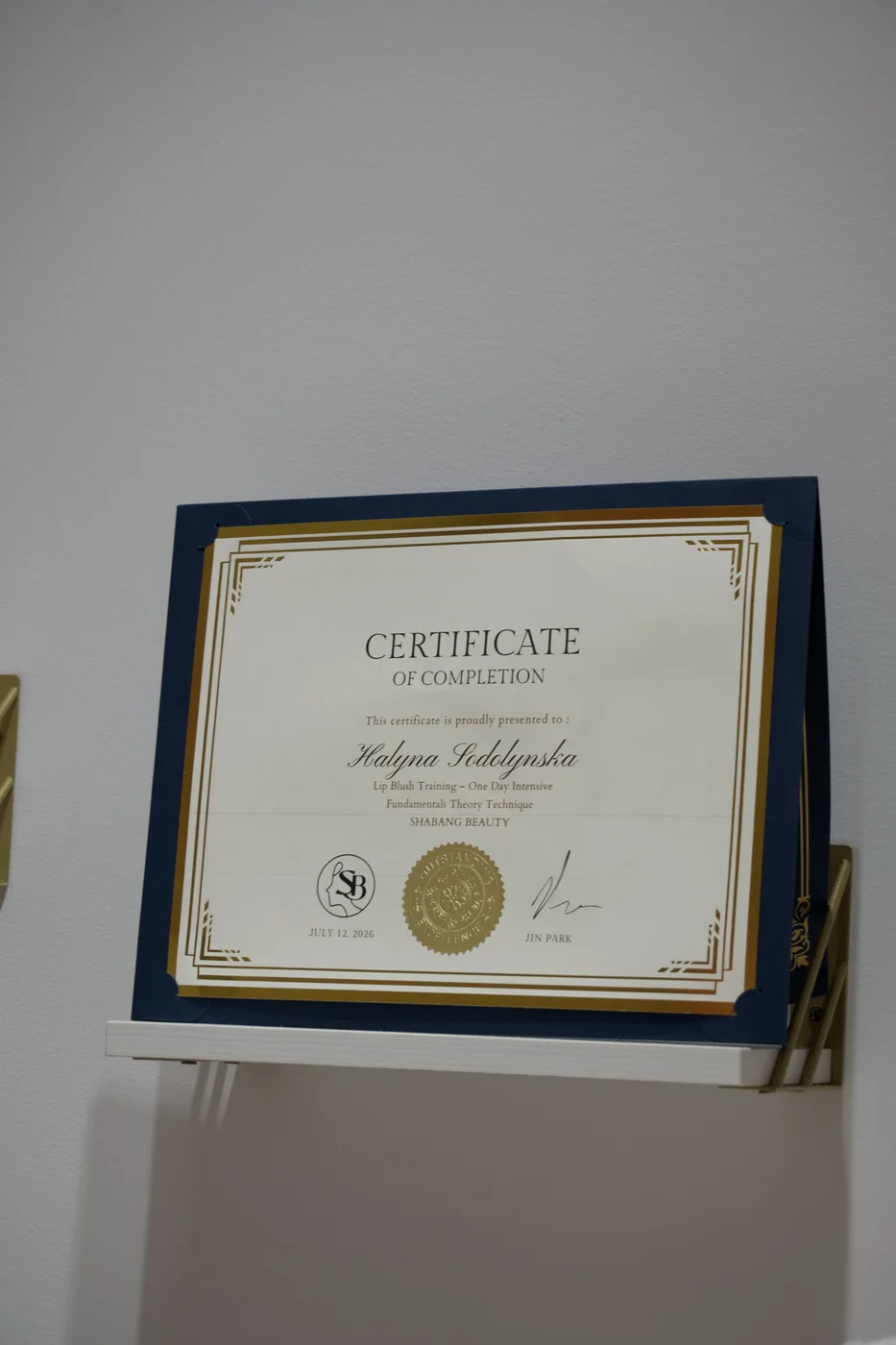Certificado de finalización, Lip Blush Training, Shabang Beauty